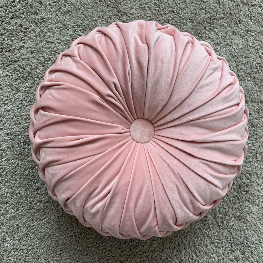 Elegant Pink Velvet Round Pillow 14”